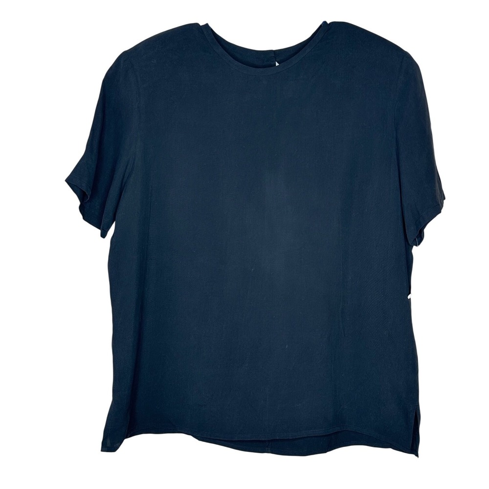 Allison Taylor NWT VTG Black 100% Silk Short Sleeve Top Blouse Size L Luxury